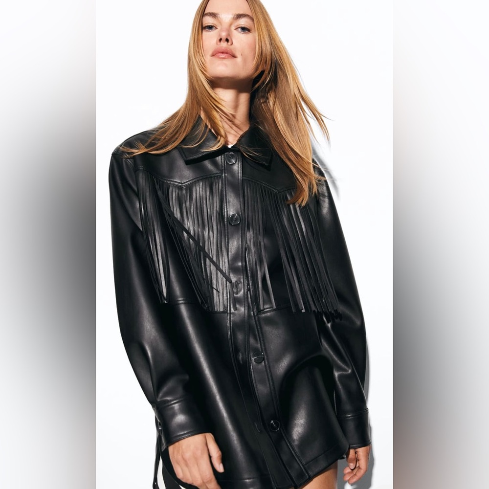 Leather-Effect Fringe Jacket
